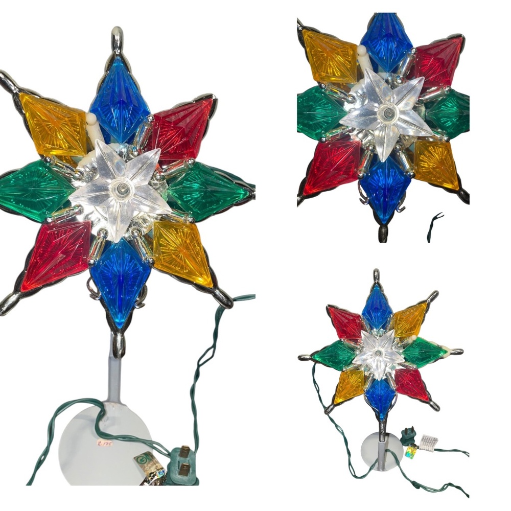 Vintage Christmas Multi Color Tree‎ Light Topper 8 Point Star Decoration